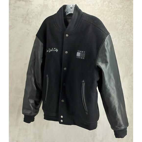 Tommy Hilfiger Black Varsity Jacket with Leather - Picture 6 of 11